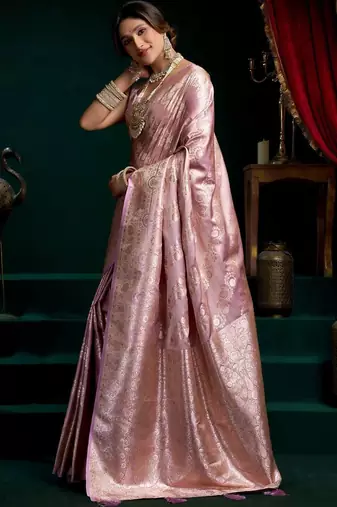 Pink woven design zari art silk banarasi saree