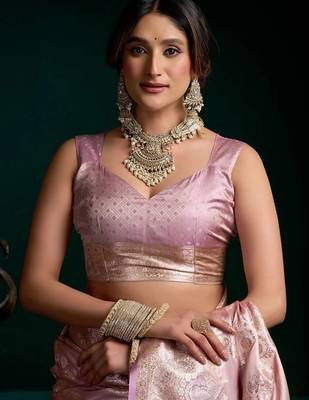 Pink woven design zari art silk banarasi saree 5