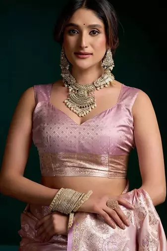 Pink woven design zari art silk banarasi saree
