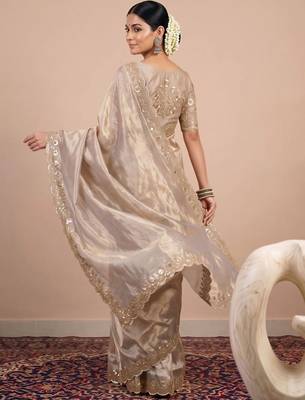 Gold embellished sequinned tissue designer saree 2