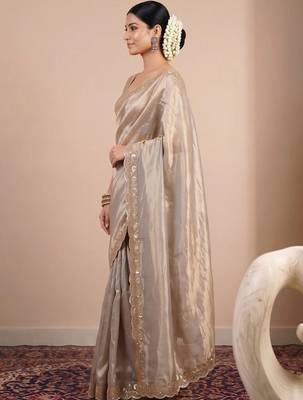 Gold embellished sequinned tissue designer saree 3