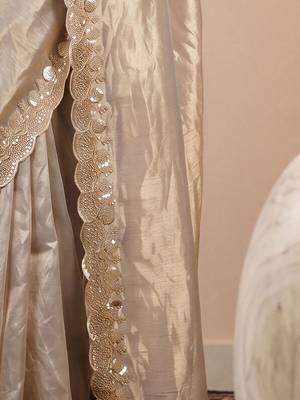 Gold embellished sequinned tissue designer saree 4