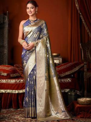 Blue woven design zari pure silk saree 1