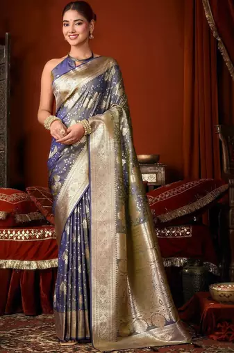 Blue woven design zari pure silk saree
