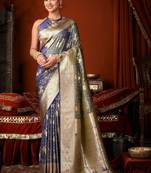 Blue woven design zari pure silk saree