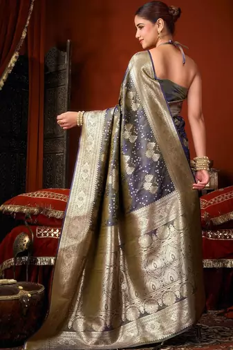 Blue woven design zari pure silk saree