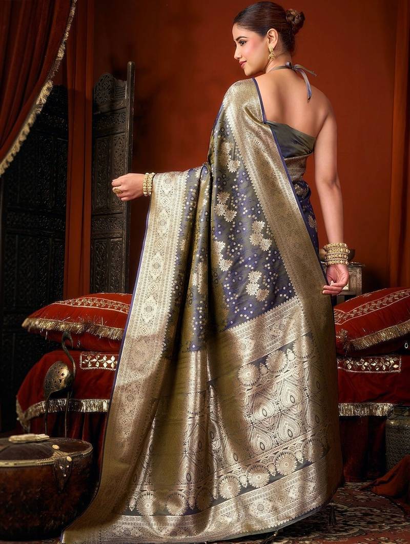 Blue woven design zari pure silk saree