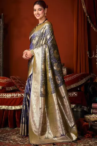 Blue woven design zari pure silk saree
