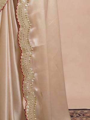 Off white embellished sequinned satin designer saree 4
