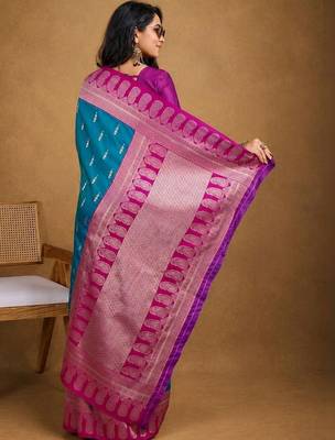 Teal woven design zari silk blend banarasi saree 2