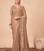 Gold embellished embroidered poly georgette designer saree
