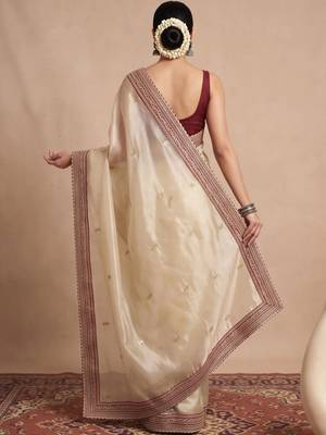 Cream embellished embroidered organza designer saree 2