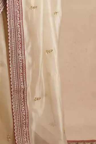 Cream embellished embroidered organza designer saree