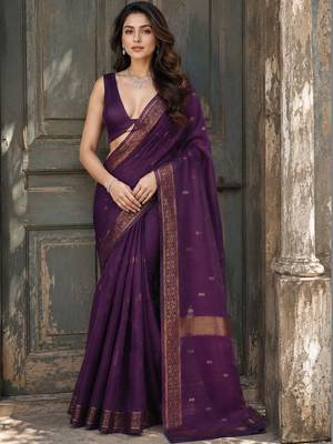 Purple woven design zari saree 1