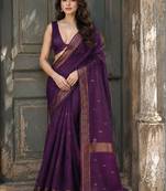 Purple woven design zari saree