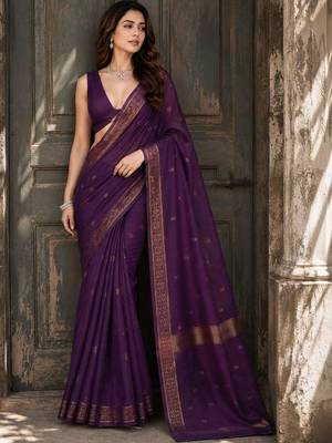 Purple woven design zari saree 2