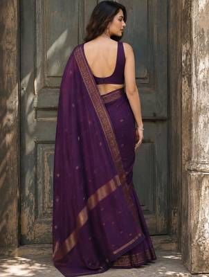 Purple woven design zari saree 3
