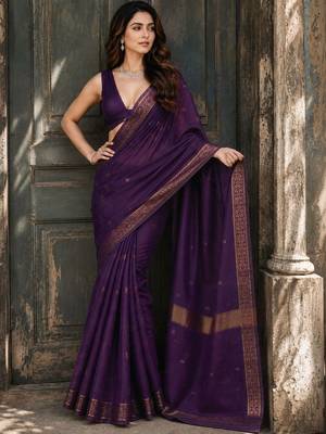 Purple woven design zari saree 4