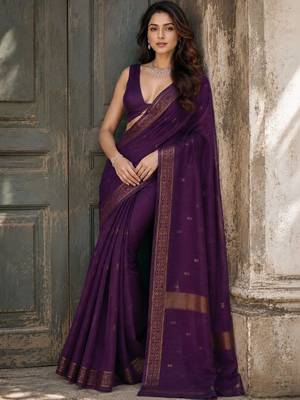 Purple woven design zari saree 5