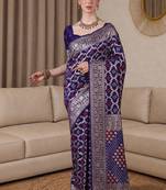 Purple bandhani zari silk blend designer banarasi saree
