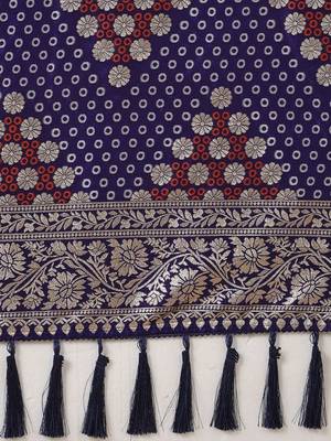 Purple bandhani zari silk blend designer banarasi saree 5
