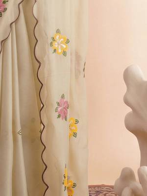 Cream embellished embroidered poly georgette designer saree 4