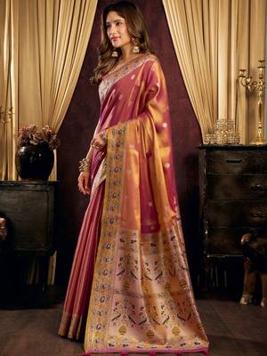 Maroon woven design zari tissue saree 3