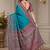 Blue ethnic motifs silk blend fusion block print saree