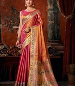 Pink woven design zari tissue saree