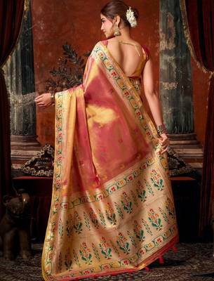 Pink woven design zari tissue saree 2
