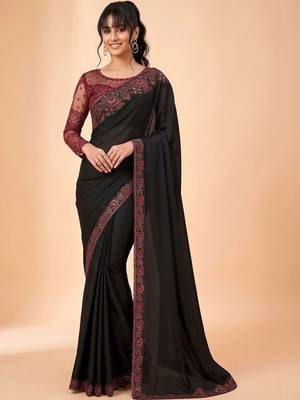 Black embellished embroidered pure chiffon designer saree 1