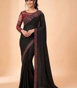 Black embellished embroidered pure chiffon designer saree
