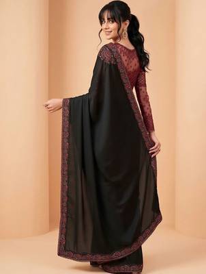 Black embellished embroidered pure chiffon designer saree 2