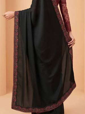 Black embellished embroidered pure chiffon designer saree 5