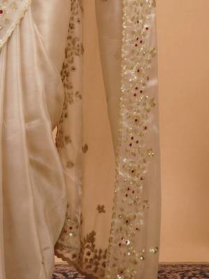 Cream embellished sequinned organza designer saree 5