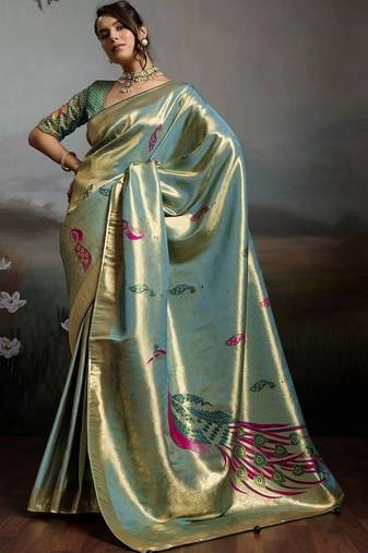 Sea green woven design zari pure silk designer kanjeevaram saree