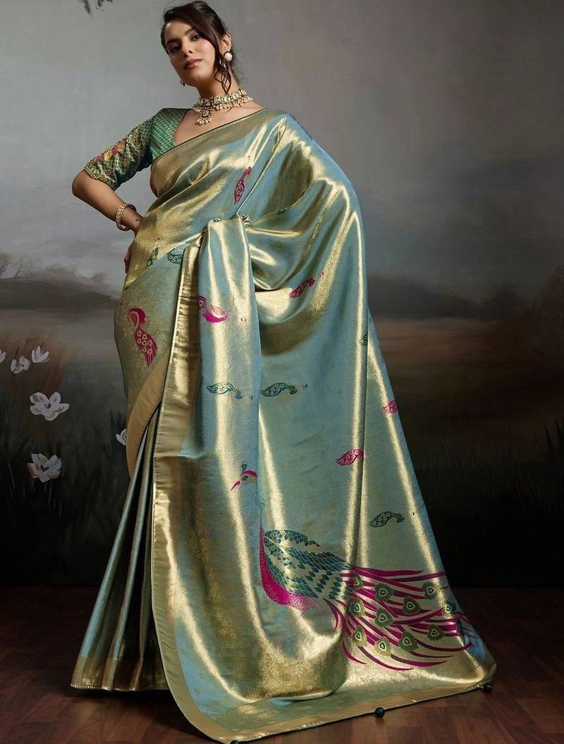 Sea green woven design zari pure silk designer kanjeevaram saree