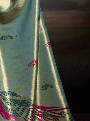 Sea green woven design zari pure silk designer kanjeevaram saree 4