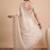 Off white embellished sequinned satin designer saree