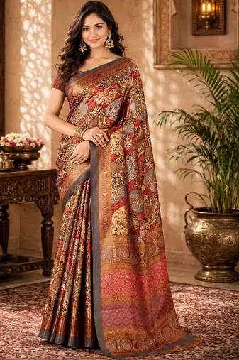 Multicolor paisley pashmina saree
