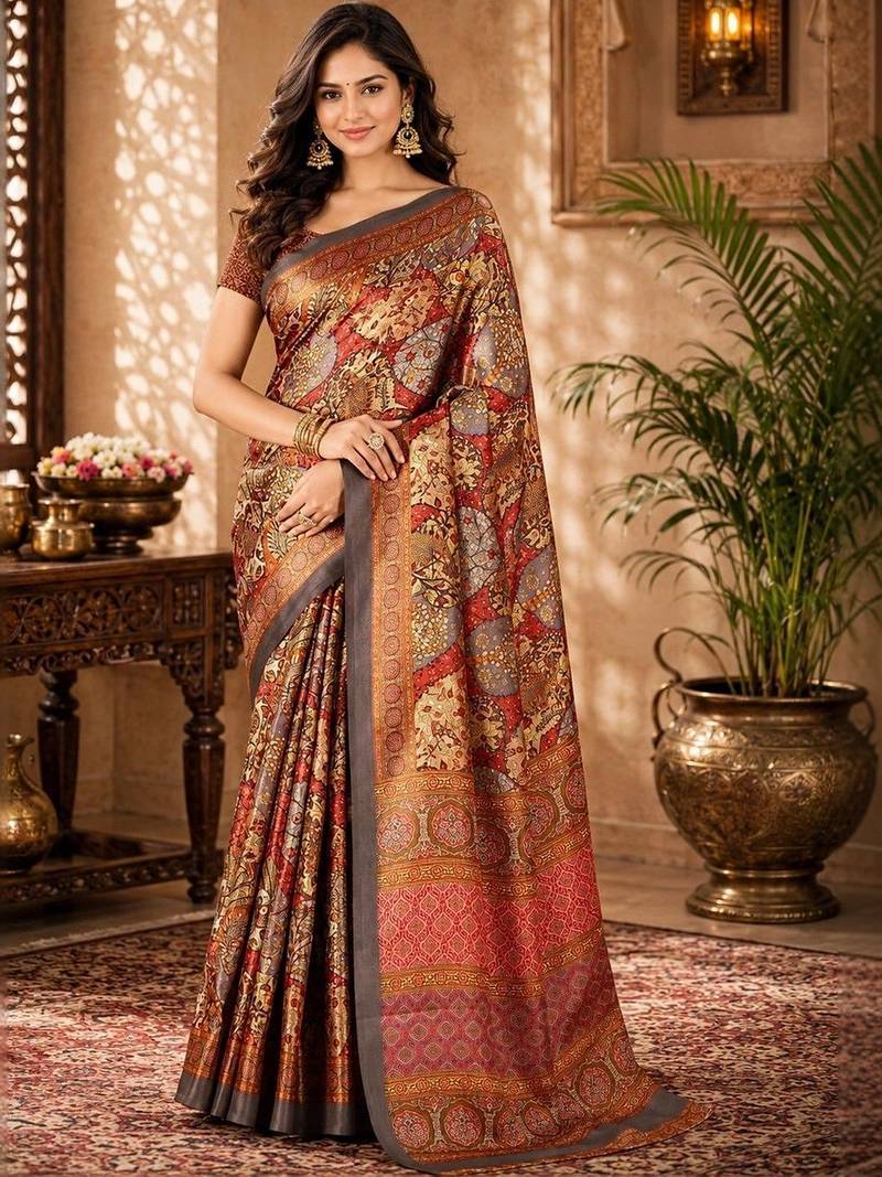 Multicolor paisley pashmina saree