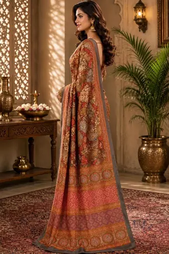Multicolor paisley pashmina saree