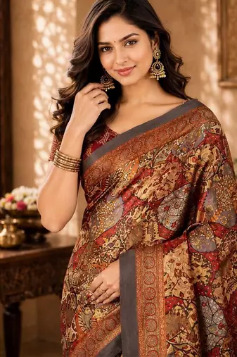 Multicolor paisley pashmina saree