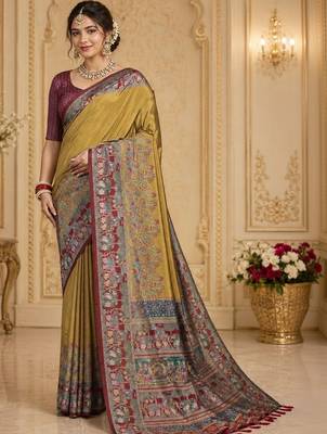 Mustard woven design zari silk blend saree 1