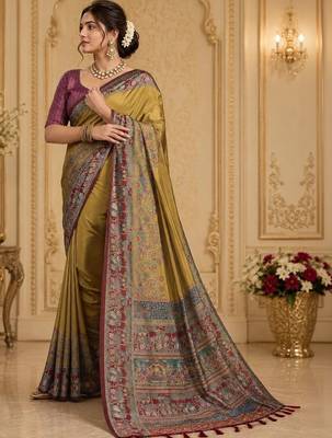 Mustard woven design zari silk blend saree 2