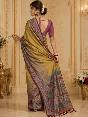 Mustard woven design zari silk blend saree 3