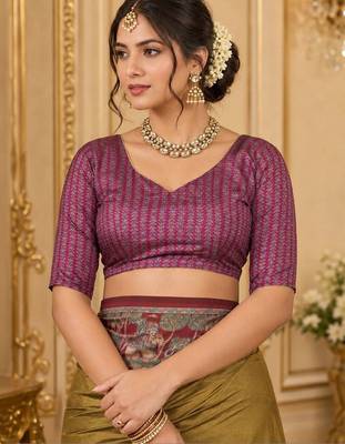 Mustard woven design zari silk blend saree 5