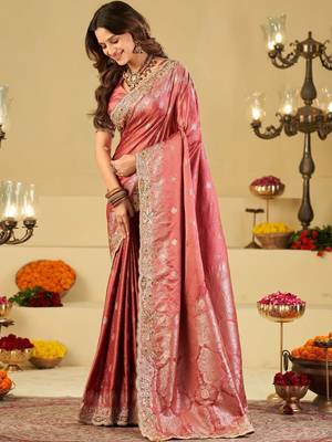 Rose woven design embroidered silk blend heavy work banarasi saree 2