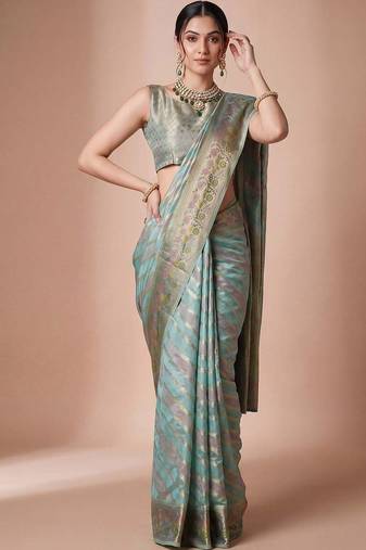 Multicolor woven design zari organza handloom banarasi saree