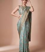 Multicolor woven design zari organza handloom banarasi saree